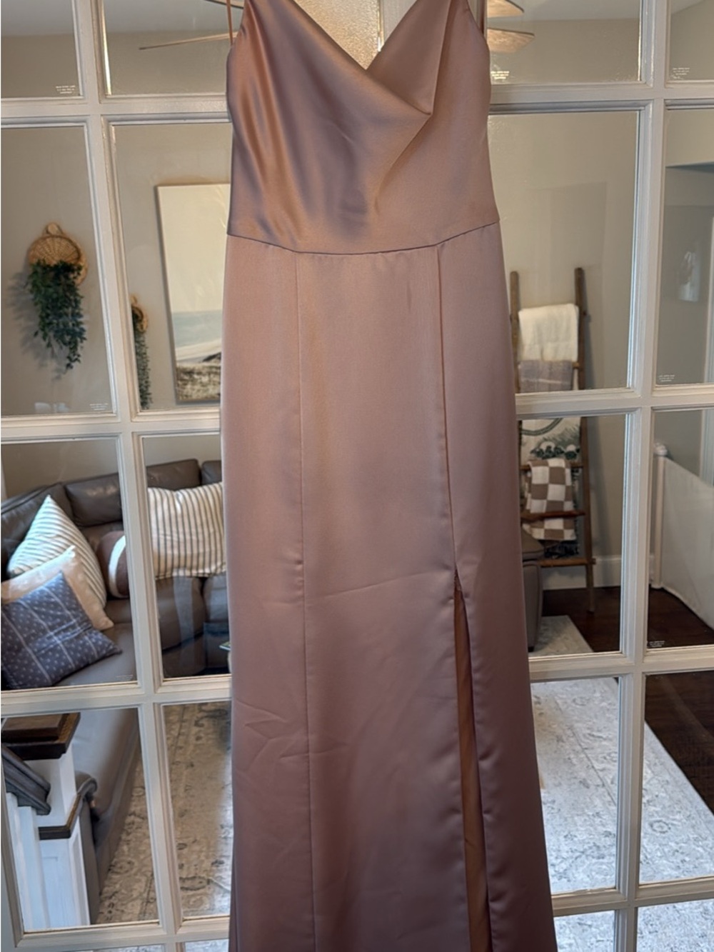 Amsale Satin Slip Maxi Dress in Mauve Rose